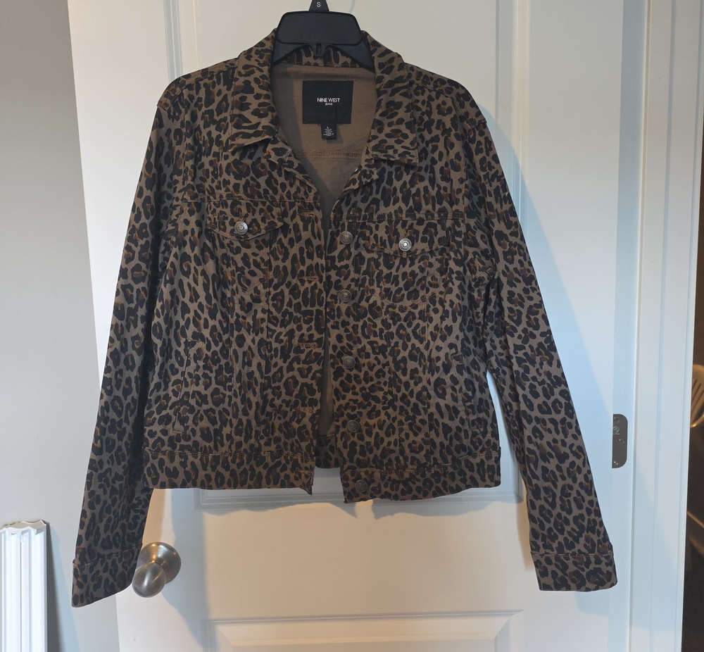 Nine West Leopard Print Jean Jacket in Brown and Black